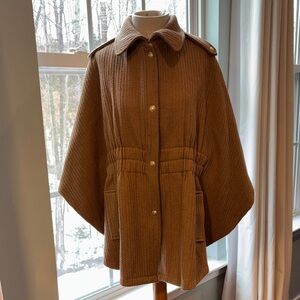 Vintage Y2K Guess Camel Cape poncho wrap coat jacket size L herringbone
